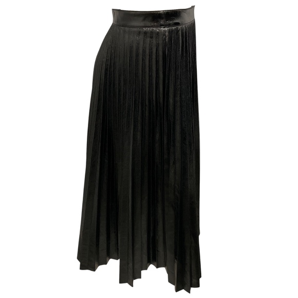 PROENZA SCHOULER WHITE LABEL BLACK PLEATED FAUX PATENT LEATHER MIDI SKIRT - Picture 2 of 5